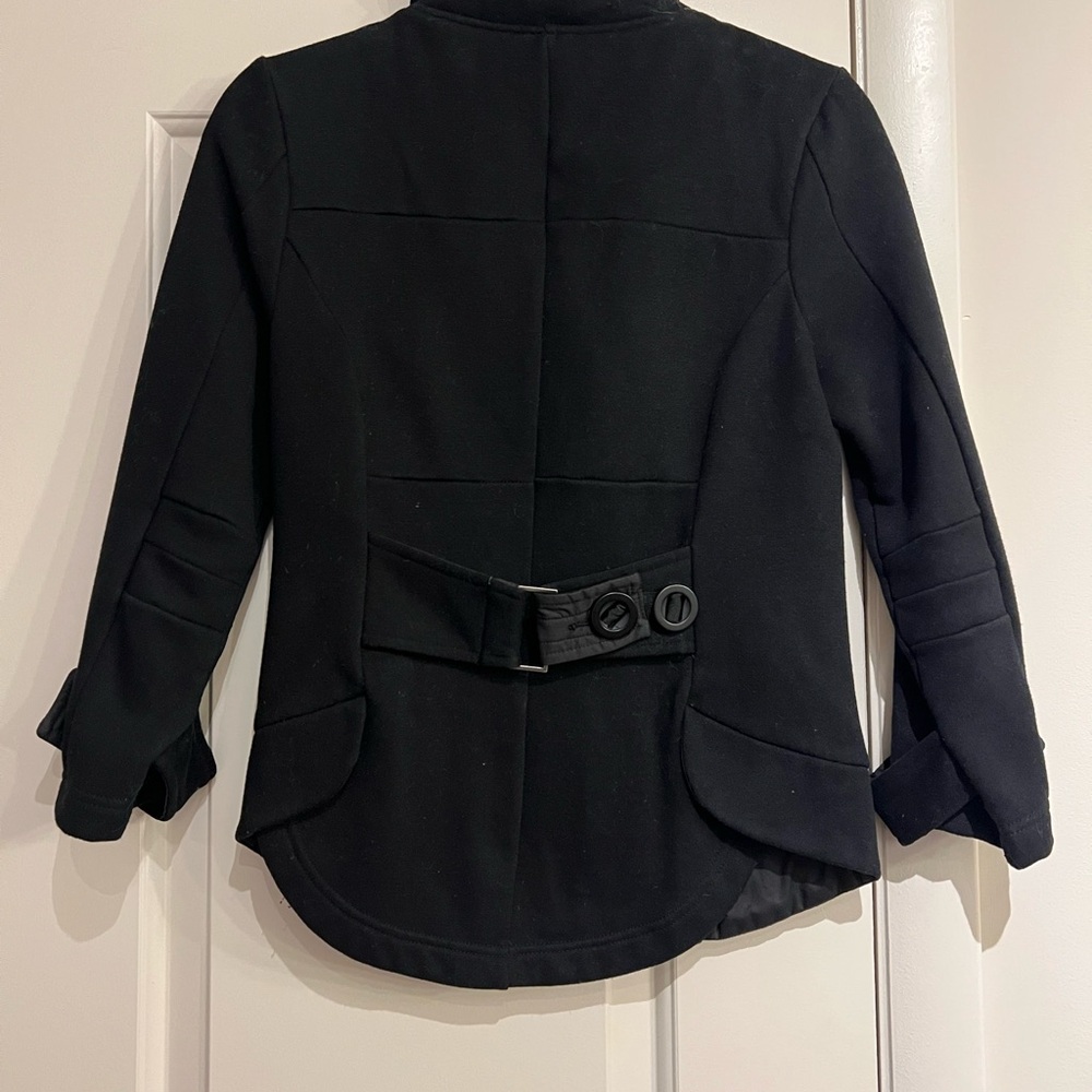 Black Wool-Blend Pea Coat with Structured Collar - Picture 5 of 5